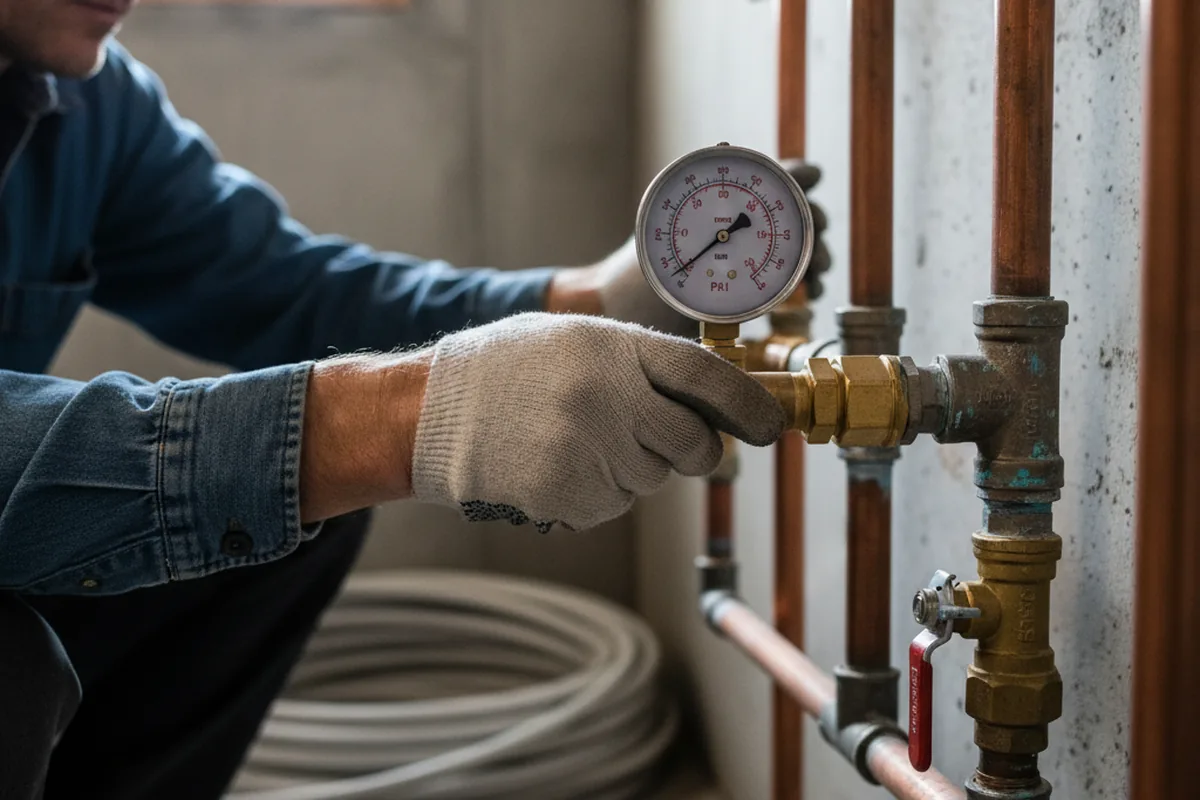 Pressure testing a repaired line during Water Line Repair in Avalon